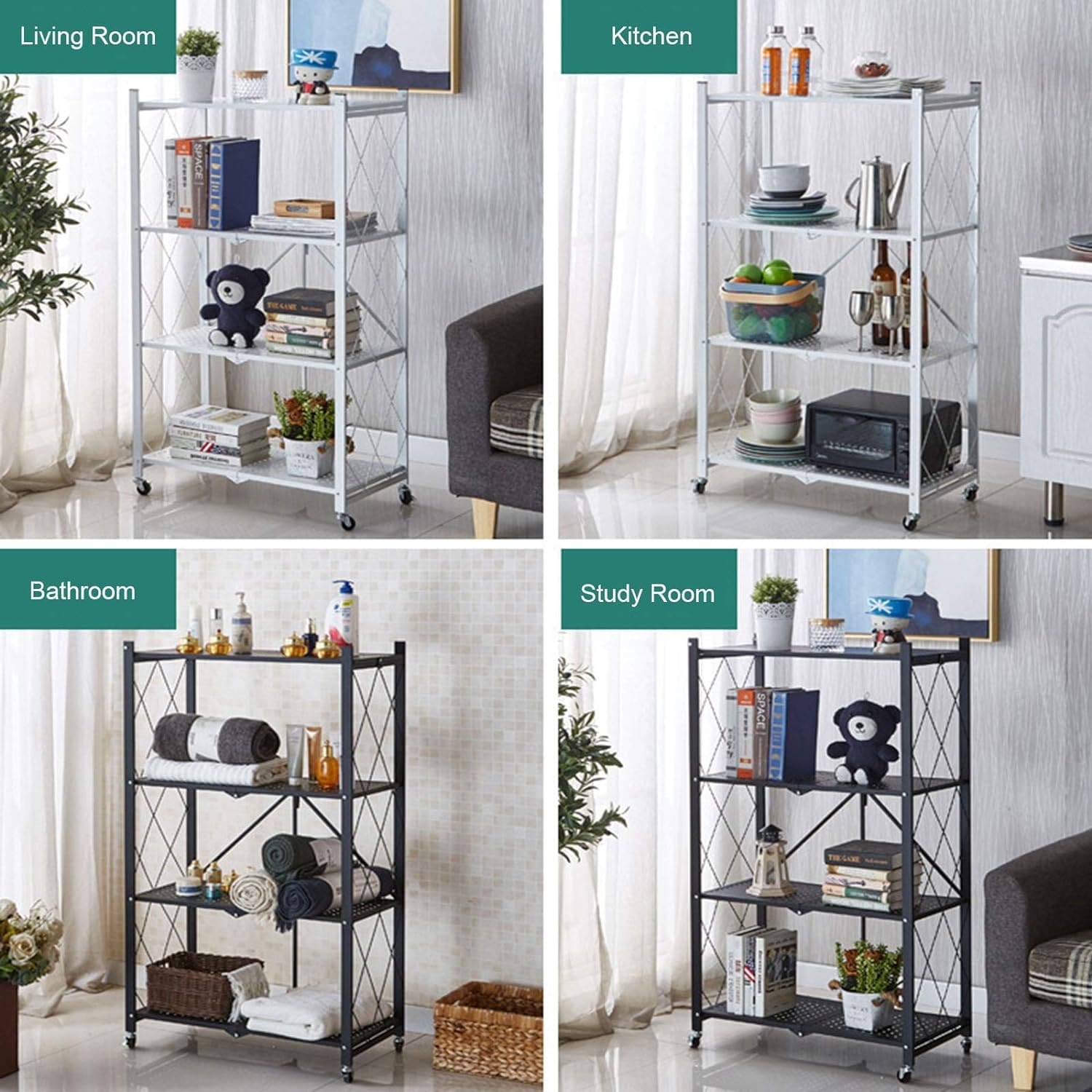 3 Layer Foldable Mobile Wheels Storage Cart, Large Iron Multifunctional Living Room Rack, Multilayer Bookshelf Display Kitchen Storage Rack, Metal Shelving Units Storage Racks with Lockable Wheels, Kitchen Home Space Saving Organizer 3 Layer Foldable Mobile Wheels Storage Cart, Large Iron Multifunctional Living Room Rack, Multilayer Bookshelf Display Kitchen Storage Rack, Metal Shelving Units Storage Racks with Lockable Wheels, Kitchen Home Space Saving Organizer